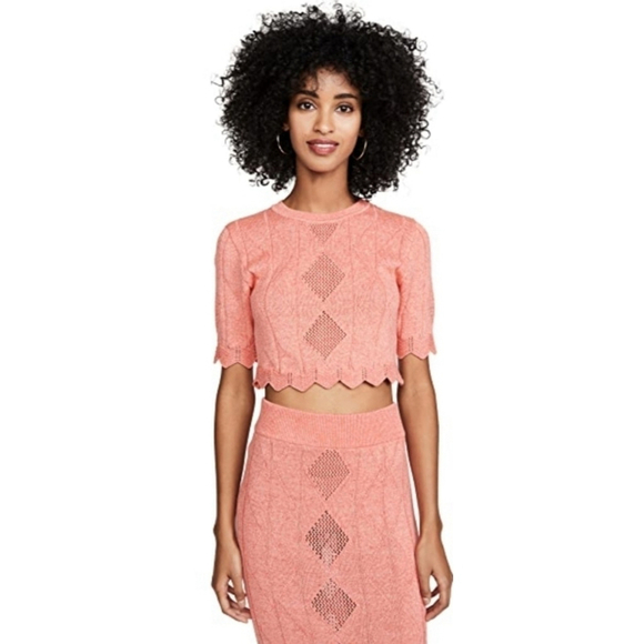 Revolve NWOT Victor Glemaud Pointelle Short Sleeve Top and Skirt Set in orange - Picture 3 of 16